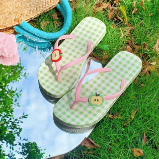 XIXITIAO Nữ Flip-Flops Kẻ Sọc Đỏ Táo Kỳ Nghỉ Mùa Hè Thời Trang Giày Sandal Đi Biển