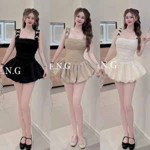 Đầm 2s ren đính nơ phối chân xoè bồng cực xinh BYJOLIE