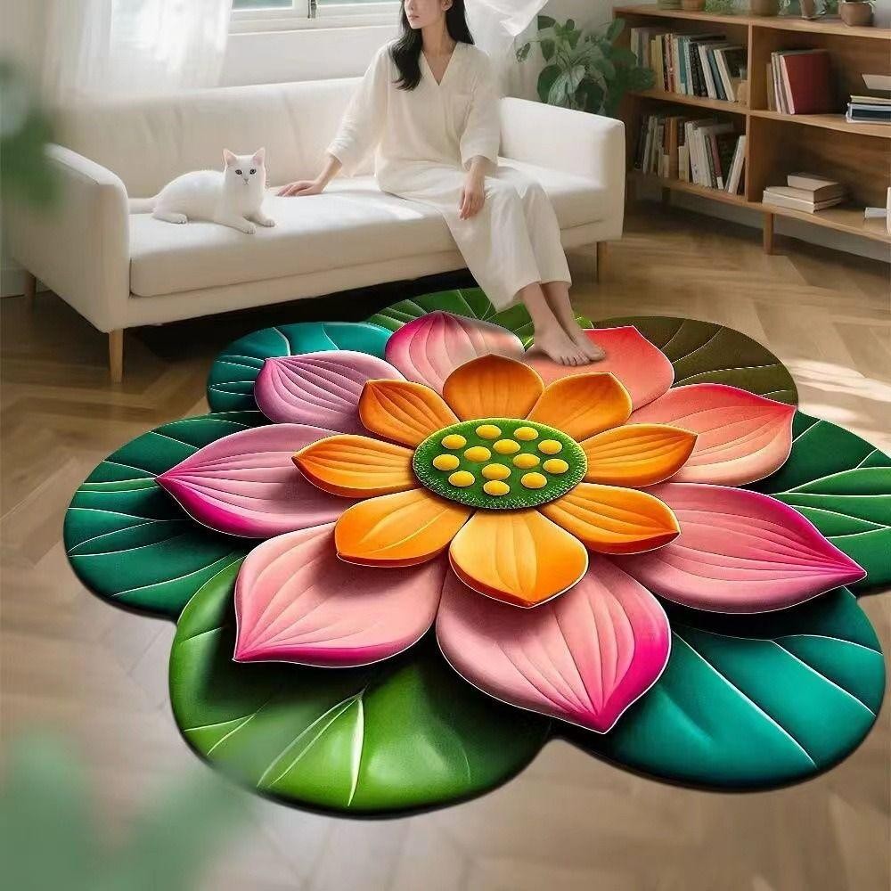 Thảm hoa hướng dương mềm mại chống trượt 60x60cm AWNGD cho phòng khách, bàn trà đầu giường