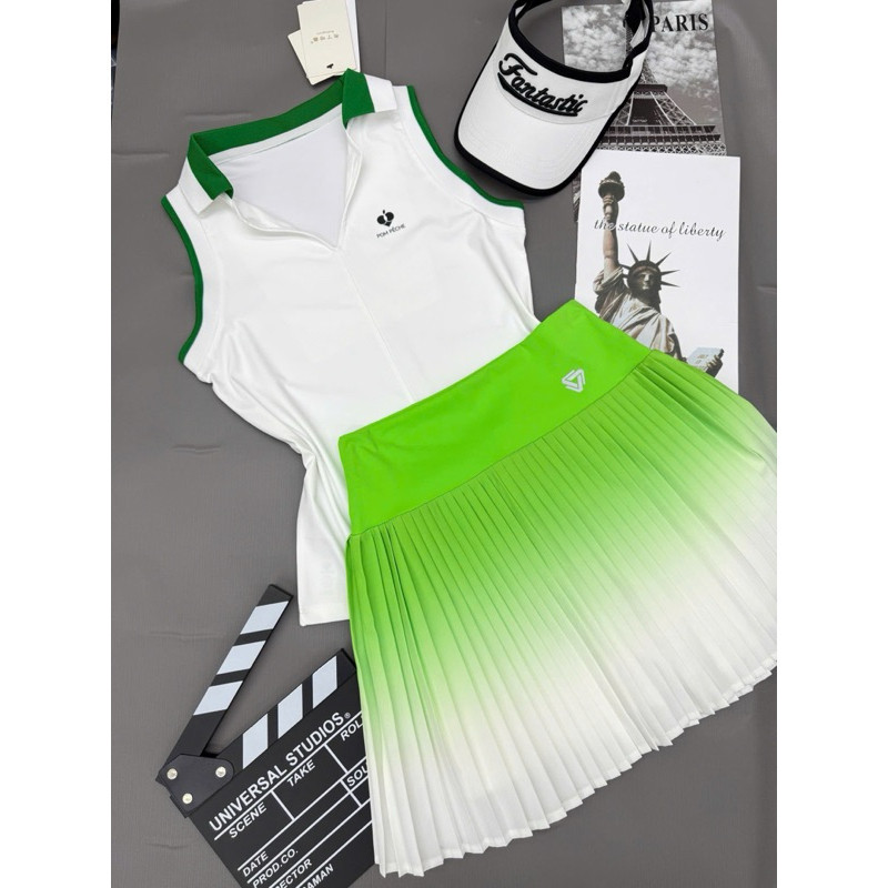 [Đồ tập pickleball nữ] Sét váy loang xếp ly tập pickleball,cầu lông, tennis, golf mềm mịn mát thoải mái vận động