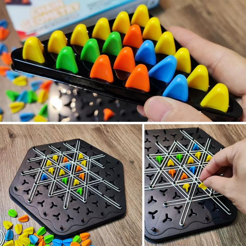 Bộ cờ xếp hình tam giác, Đồ chơi xếp hình logic cho trẻ em, cờ liên xích, cờ xếp hình tam giác bằng dây chun cao su