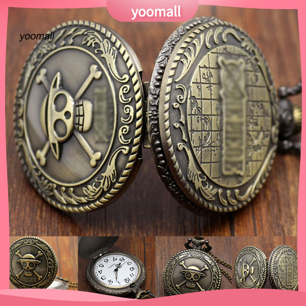 YO / Unisex Vintage Đồng Cướp Biển Đầu Lâu Họa Tiết Thạch Anh Bỏ Túi Đồng Hồ Mặt Dây Chuyền Vòng Cổ