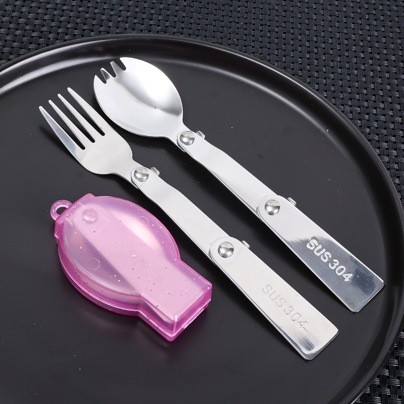 Thìa dã ngoại có thể gập lại sáng tạo - Nĩa thép không gỉ 304 nhẹ - Bộ dụng cụ cắm trại đa năng