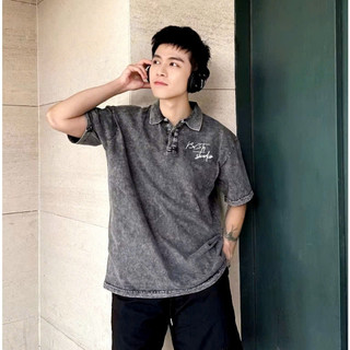 Áo Thun Wash Polo Chữ Ký Bii CiTY Cổ Bẻ Bii Shop Vải Cotton Form Rộng Nam Nữ Unisex.