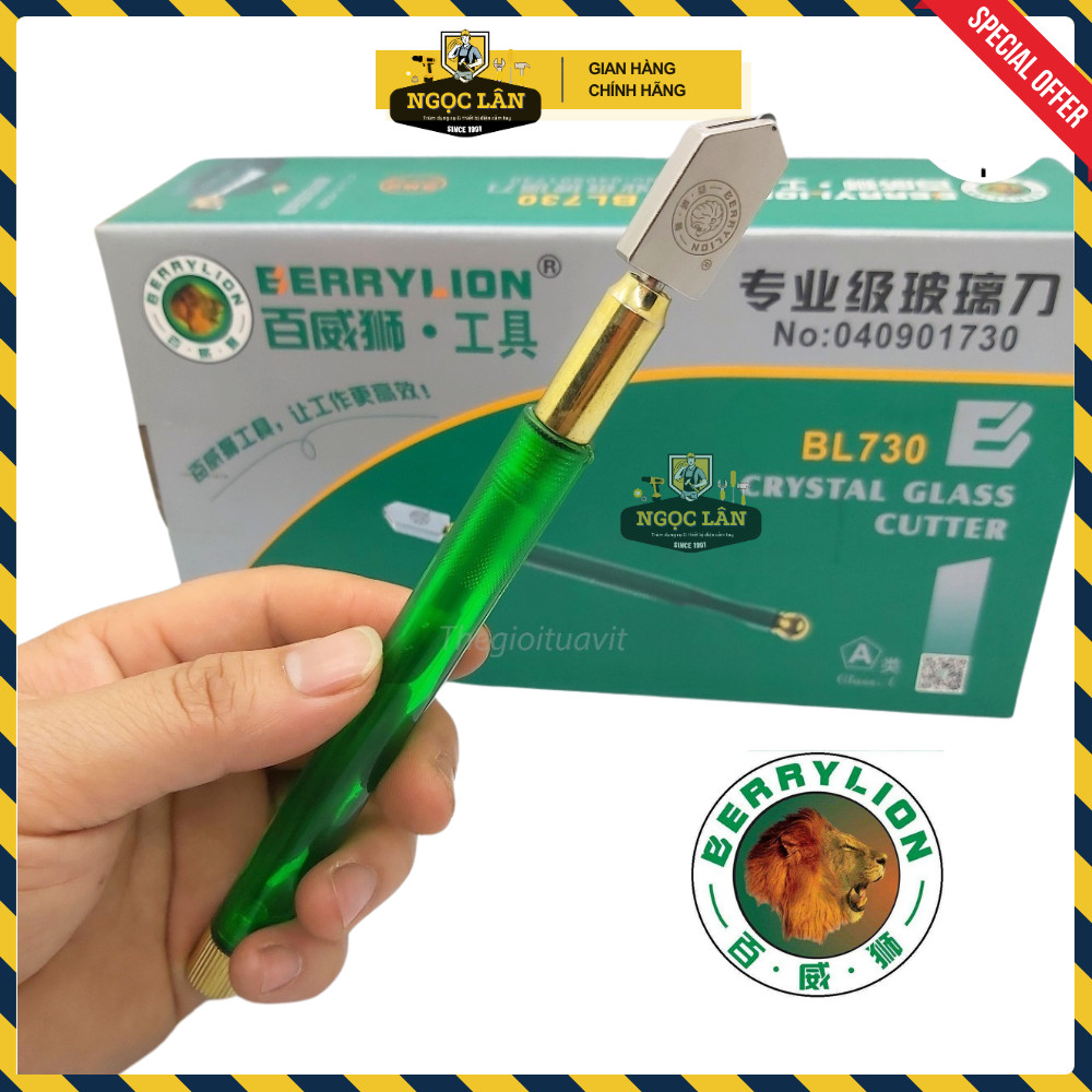 [Chính hãng] Dao cắt kính, cắt kiếng Berrylion loại cán tra dầu cắt kính dày 2-12mm cao cấp