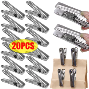 20 Kẹp quần áo bằng thép không gỉ | Kẹp giặt bằng kim loại bền có lò xo gia cố, thiết kế chống rỉ màu bạc cho giá phơi trong nhà / ngoài trời