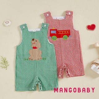 MG-Toddler Bé Kẻ Sọc Áo Liền Quần Xe Tải / Chó Thêu Cổ Vuông Không Tay Body Quần Áo Mùa Hè Dễ Thương