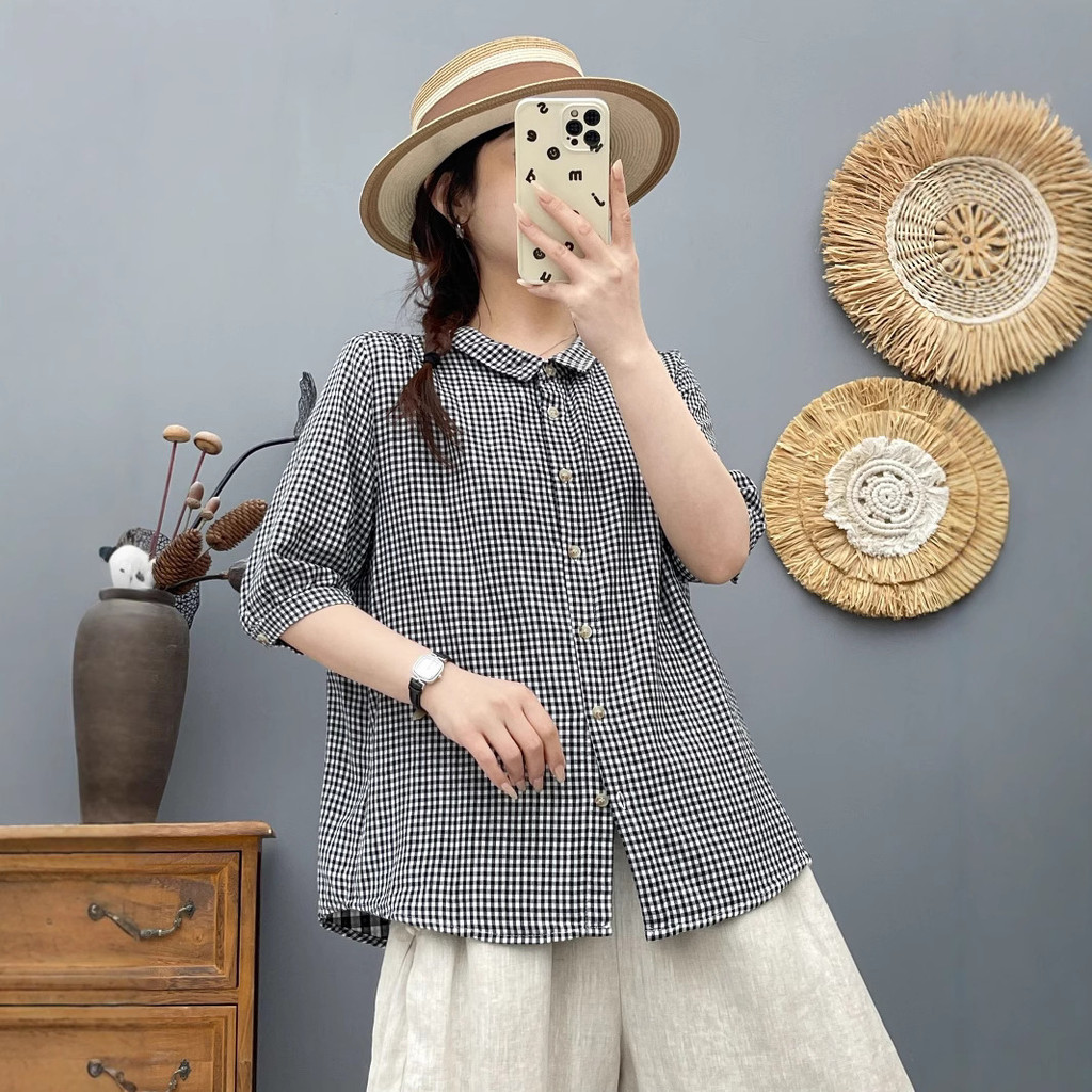 Áo sơ mi nữ cotton hai lớp, size S-XL, thoáng mát cho mùa nóng