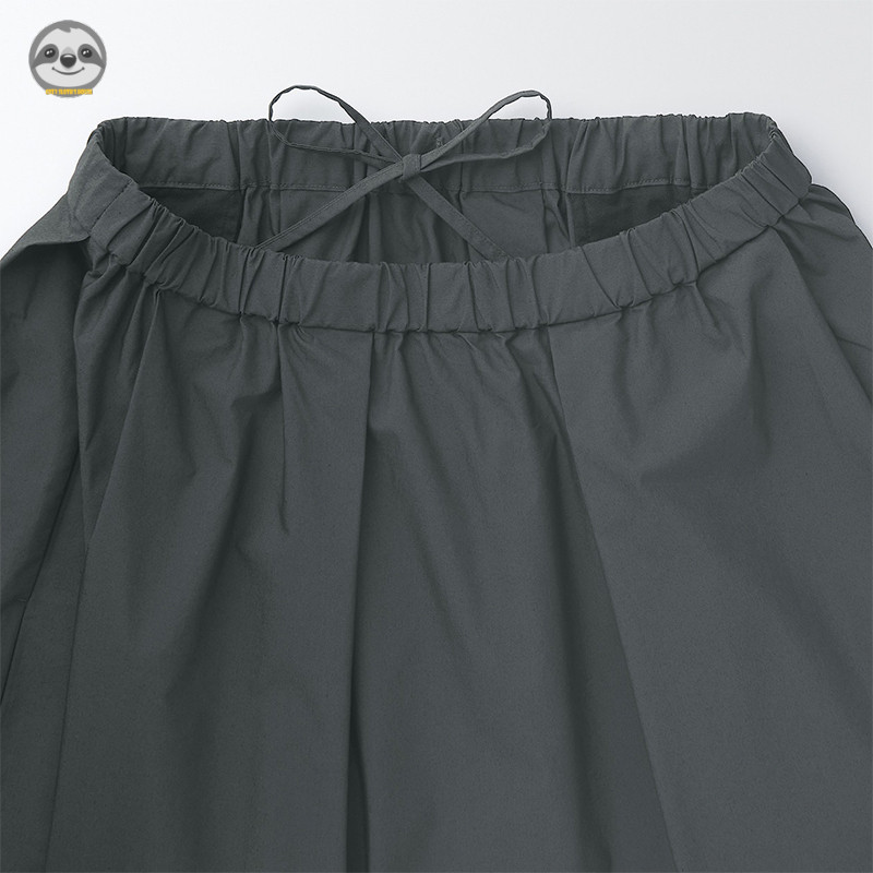 Phong cách Nhật Bản Phong cách Muji / Váy xếp ly dây rút siêu nhỏ dệt màu trơn / Váy dài vừa vặn phong cách mỏng hơn