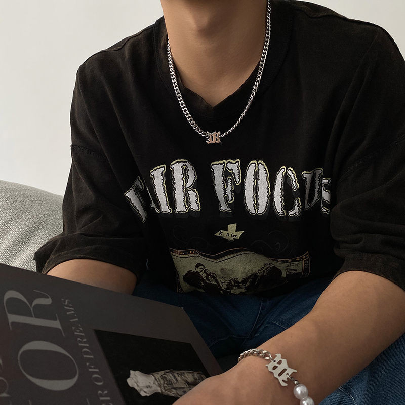 Dây chuyền thép titan có mặt dây chuyền chữ M đa năng Hip Hop cho nam, thiết kế niche theo xu hướng Ins, dây chuyền Cuba, phụ kiện phong cách lạnh đơn giản