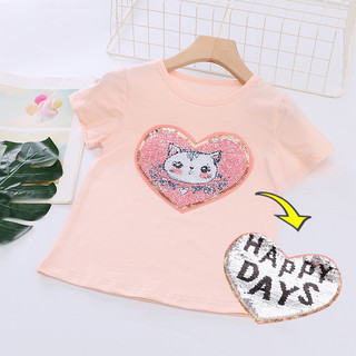 Áo thun Sequin lật bé gái 2025 với thiết kế Unicorn Pony và phong cách mùa hè dễ thương