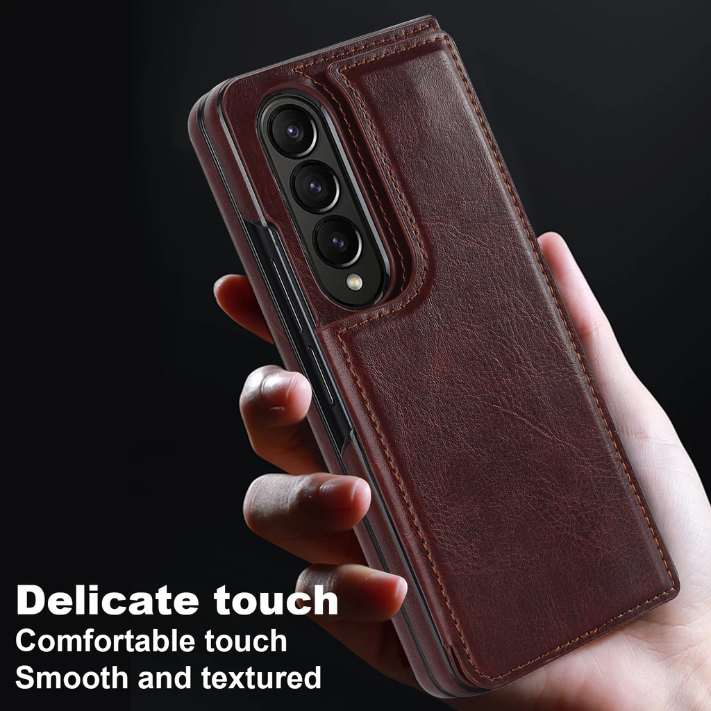 Ví Sang Trọng Cho Samsung Galaxy Z Fold 7 3 4 5 6 Ốp Điện Thoại Có Đựng Thẻ Da Kicstand Stockproof Vỏ Bảo Vệ