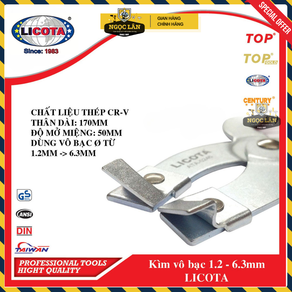 [Chính hãng Licota] Kìm vô bạc piston Licota 1.2-6.3mm (mã ATA-0245)