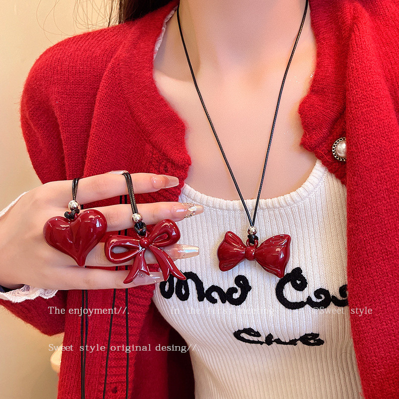 Vòng Cổ Nơ Đỏ Cho Nữ Phong Cách Mới Niche Đa Năng Áo Dây Xích Trang Sức
