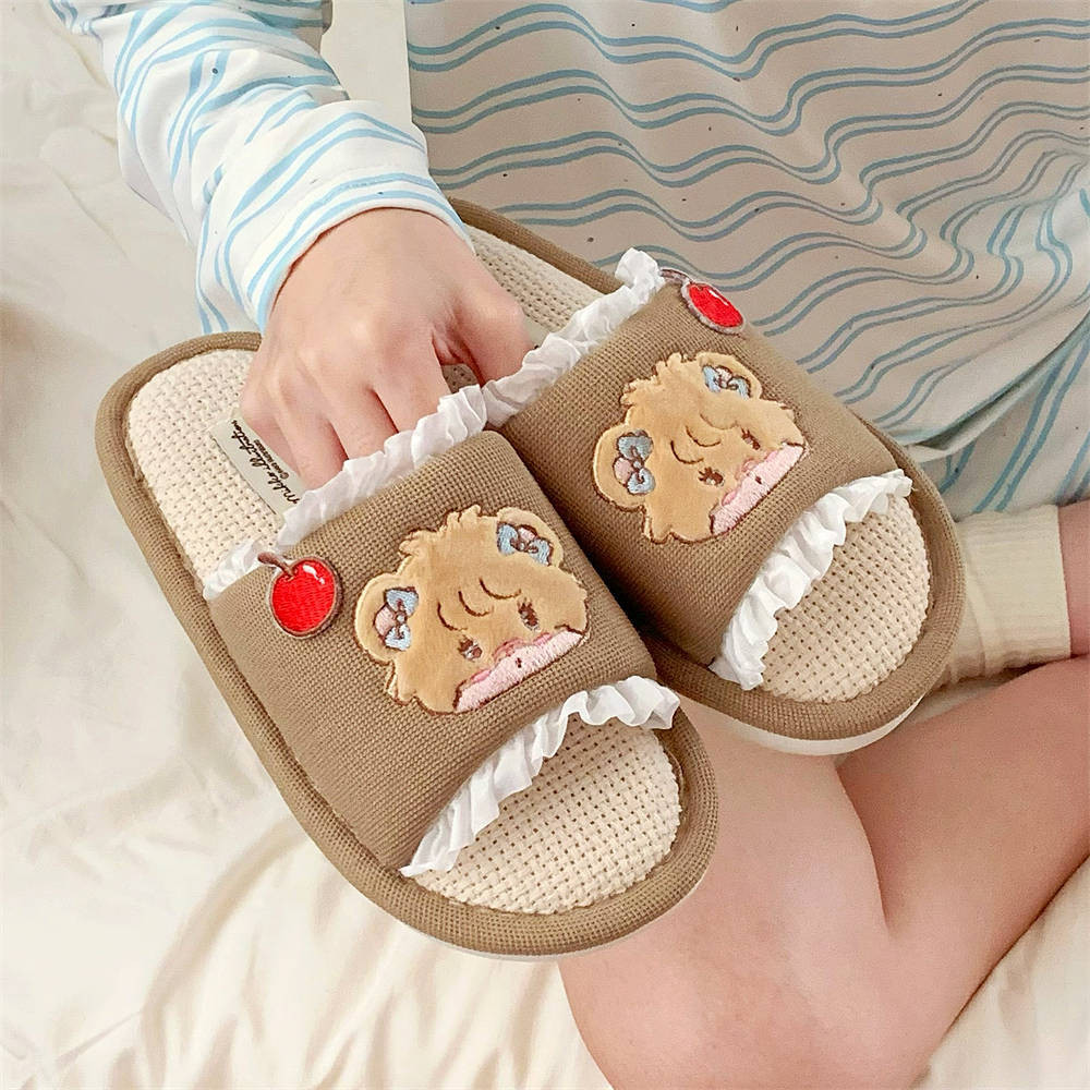 XIXITIAO Bốn Mùa Vải Lanh Cotton Dép Hoạt Hình Dễ Thương Mèo Con Mùa Xuân Mùa Hè Nữ Giày Sàn Trong Nhà