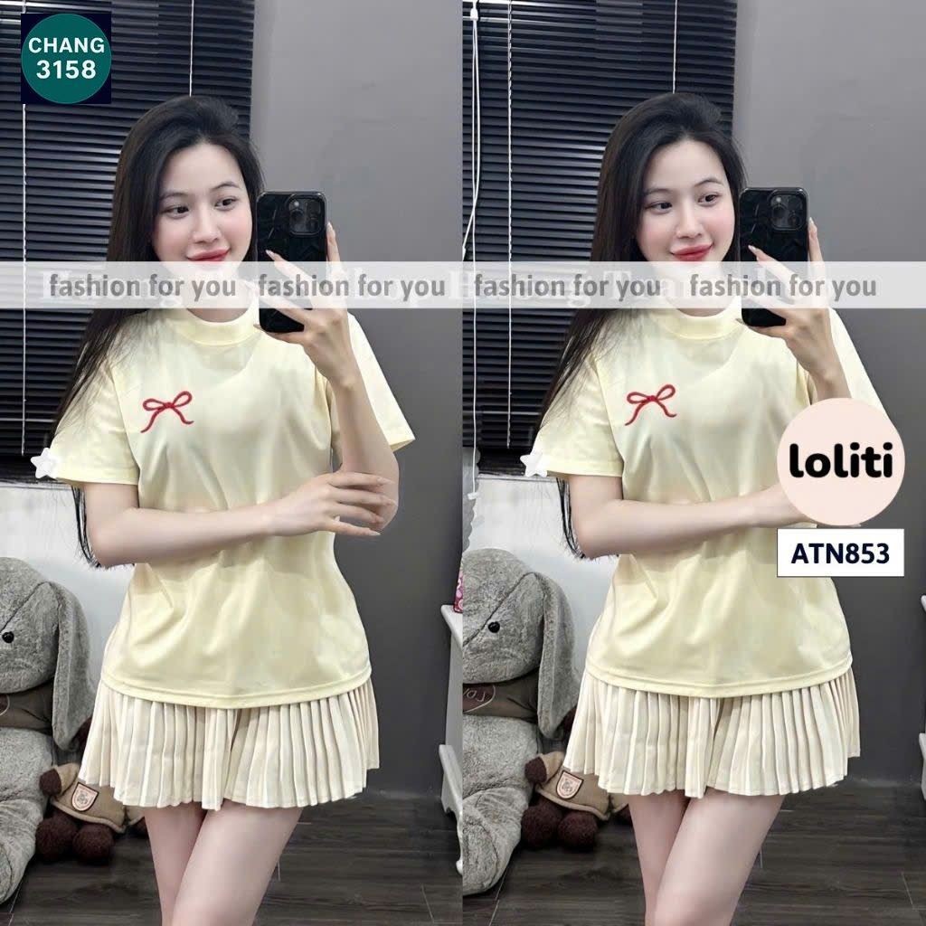 Áo phông form rộng tay lỡ chất vải cotton- nơ an pha in ngực-chang3158