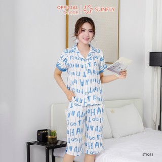 Bộ pijama nữ lanh ht SUNFLY áo cộc quần ngố ST9251
