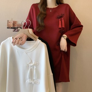 ✨✨Fat mm Size Lớn 150kg Tua Rua Khóa Đỏ Vai Trước Áo Thun Tay Ngắn Nữ Trung Dài Rời Ôm Hơn Nhìn Chia Top 25.5.20