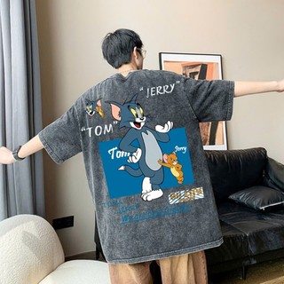 LOCAL BRAND Áo thun Wash Mèo Và Chuột Phong Cách Unisex Form Rộng / Áo thun Mèo Và Chuột Phông Màu Phong Cách Âu Mỹ