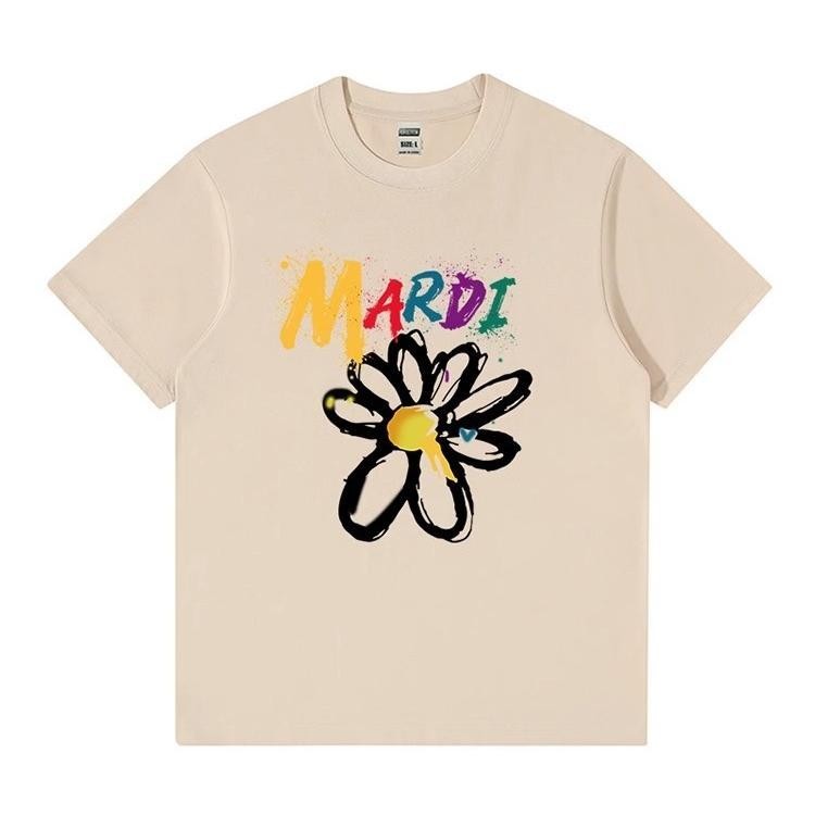 Mardi Moment Mùa Hè Graffiti Daisy 2025 Cotton Nguyên Chất Áo Thun Nữ Tay Ngắn Cặp Đôi Nam Nữ Cao Cấp