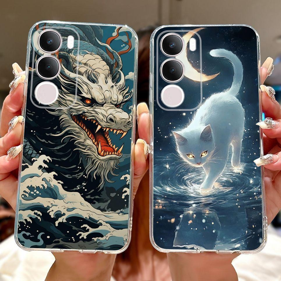 Dành Cho Vivo Y19s 4G V2419 / Vivo Y19 Y29 Y29s 5G Y19e Ấn Độ Ốp Lưng Điện Thoại Rồng Mát Sư Tử Hổ Cá Koi Vỏ Silicon TPU Mềm Trong Suốt