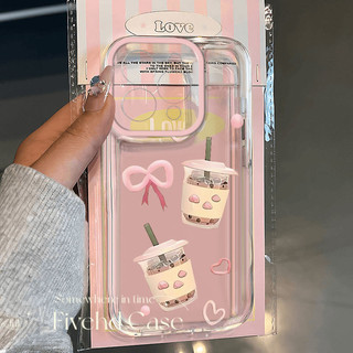 Ins Hàn Quốc Hồng Tình Yêu Nơ Trà Sữa Trong Suốt Cho iPhone 11 16 15 14 13 12 Pro Xs Max XR X 7 8 6 6s Plus SE Mềm TPU Cô Gái Hoạt Hình Dễ Thương Vỏ Bảo Vệ Vỏ Chống Sốc