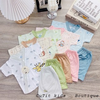 3-10kg (hàng sơ sinh) bộ cộc cổ V cài chéo cu tít chất thun petit cho bé trai và bé gái