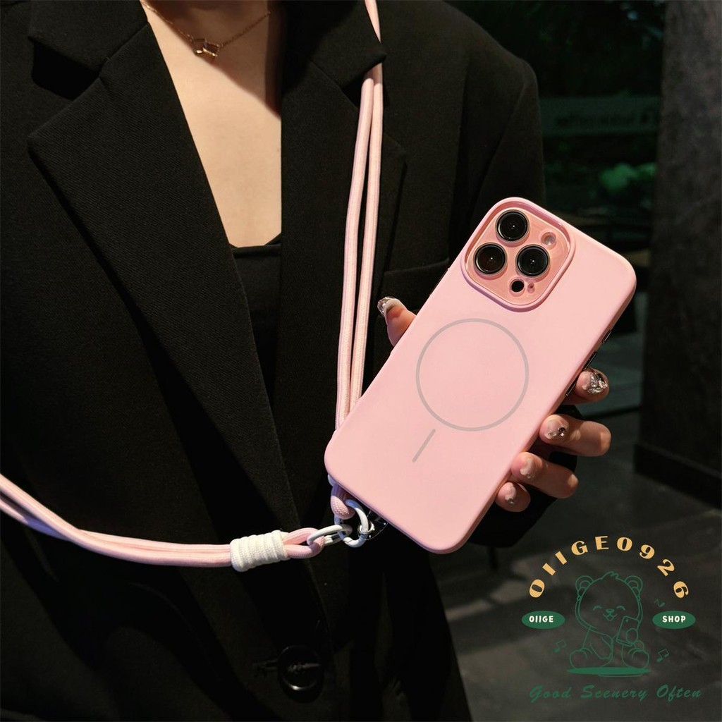【 Ốp lưng iphone16 】 Dây buộc nghiêng dài từ tính da lỏng Vỏ điện thoại iphone16 Pro Max 15 14 13 12 11 cho vỏ iPhone Vỏ mềm silicon TPU chống sốc