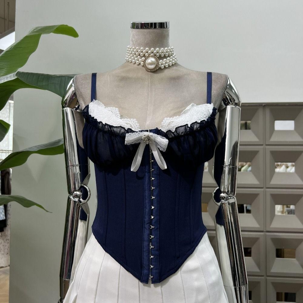 CHIPHIVE Ren Hoa Camisole, Ruffle Buckle Ren Corset, Thanh Lịch Không Tay Ngọt Ngào Áo Crop Tops Xuân Hè