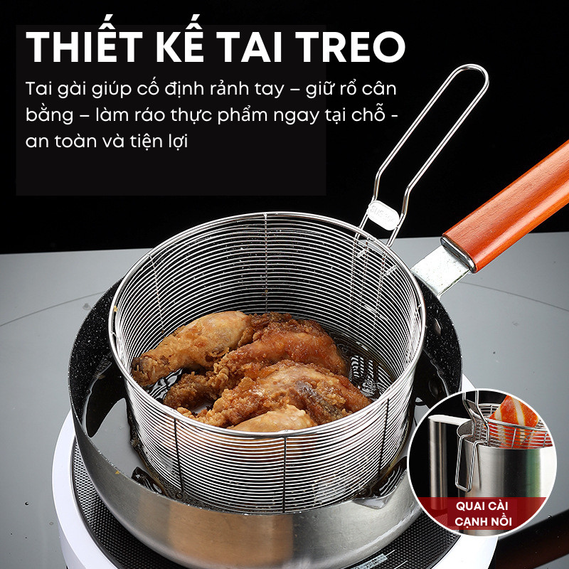 Rổ Lưới Inox 304 Có Tai Gài – Chiên, Trụng, Luộc, Hấp Đa Năng – Dùng Gia Đình, Quán Ăn, Nhà Hàng| 300