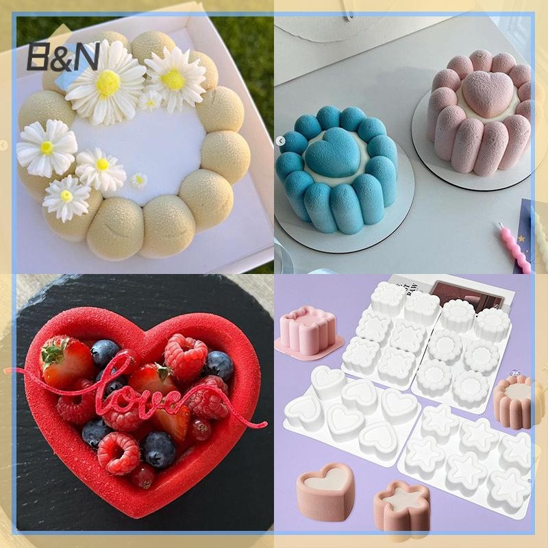 B & N 3D Trái Tim / Ngôi Sao / Tròn / Vuông Hoa Pudding Khuôn Silicon Mousse DIY Món Tráng Miệng Khuôn Socola Dụng Cụ Trang Trí Bánh Máy Nướng.