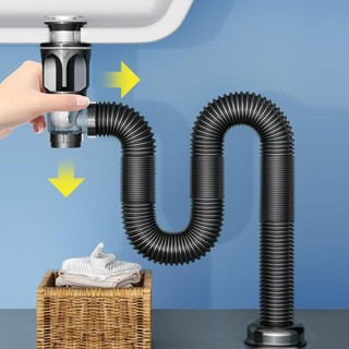 Bộ thoát nước bồn rửa phòng tắm Ống bẫy P có thể mở rộng linh hoạt với nút chặn chống tắc nghẽn tích hợp để lắp đặt lỗ thoát nước Sử dụng 1 Bộ thép không gỉ vải đa năng đơn giản có thể điều chỉnh