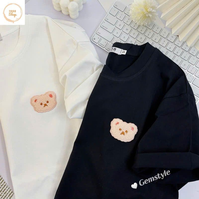 Áo phông form rộng tay lỡ chất vải cotton , áo cổ tròn nam nữ- GẤU DÂU IN NGỰC