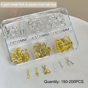 6 Lưới / Hộp Mix Vàng Bạc Nĩa Thìa Bộ Đồ Ăn Hợp Kim Móng Tay Nghệ Thuật Kim Cương Giả Trang Trí Làm Móng Tay Chữa Bùa Phụ Kiện {VN}