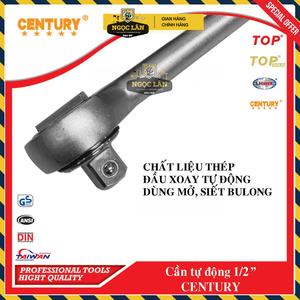 [Chính hãng] Cần siết tự động Century 1/4" 3/8" 1/2" đầu tròn có đảo chiều