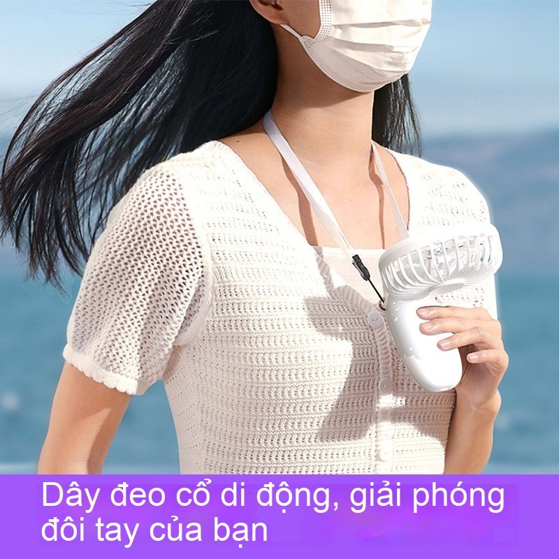 Quạt cầm tay nhỏ có giá đỡ điện thoại, mẫu di động có thể sạc lại cho bàn làm việc hoặc treo cổ