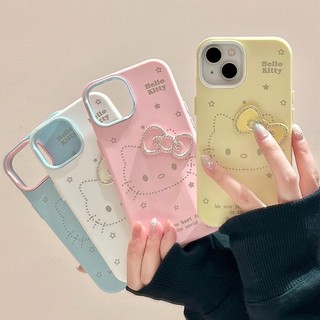 Phim hoạt hình dễ thương 3D kim cương Nơ Hello Kitty Cat 2in1 Vỏ điện thoại silicon lỏng cho iPhone 16 Pro Max 14 15 Promax 13 Vỏ điện thoại di động mềm mại ngọt ngào nữ tính