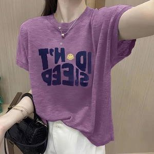 Áo thun Cotton in hình tay ngắn nữ 2025 xu hướng thời trang mùa hè mới giản dị thoải mái Áo thun nữ