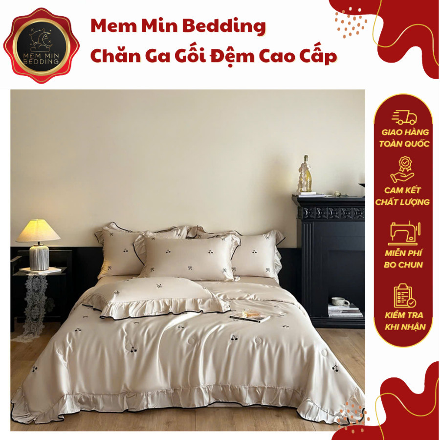 (ST791) Bộ Chăn Ga Gối Chất Liệu Lụa Lạnh Mềm Mịn, Óng Mịn Và Thông Thoáng Thấm Hút Mồ Hôi - Memminbedding Luxury