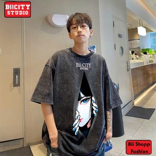 LOCAL BRAND Áo thun Wash Mắt Cô Gái Phong Cách Unisex Form Rộng / Áo thun Mắt Cô Gái Phông Màu Phong Cách Âu Mỹ