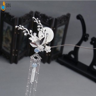 Nữ Vintage Đũa Tóc Vàng & Bạc Bun Giá Đỡ Có Tua Rua Cho Sườn Xám Han Quần Áo Trà Mặc