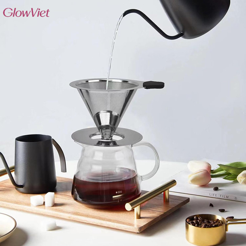 Phễu lọc cà phê/ trà lưới Inox 304,Thiết Kế Lọc Kép Chống Cặn,Có Thể Tái Sử Dụng，Bảo Vệ Môi Trường An Toàn