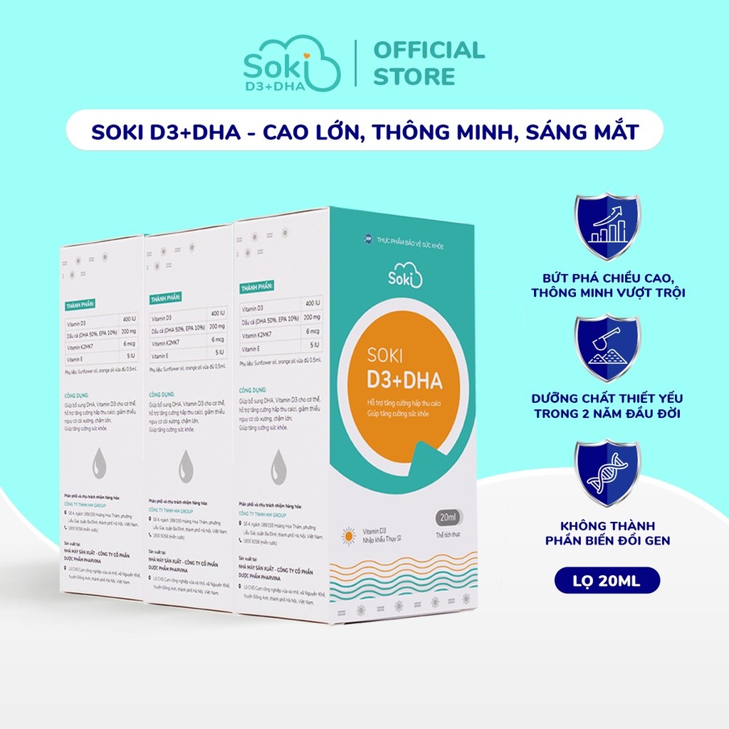 Combo 3 Lọ SOKI D3+DHA Tăng Cường Sức Khỏe Hấp Thu Calci Bổ Sung Dưỡng ...