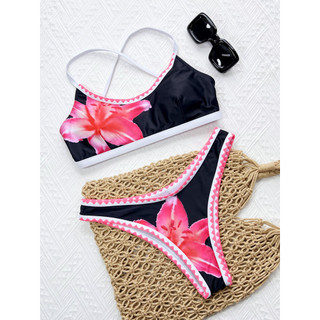 Đồ bơi nữ Bể hoa màu xanh Đồ bơi Bikini hai mảnh