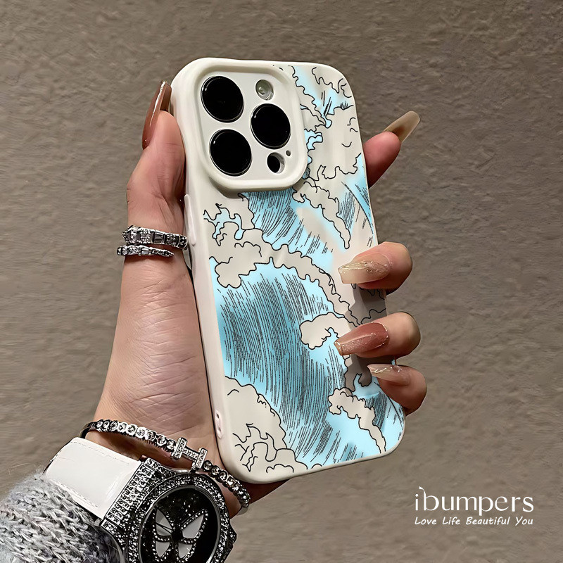 ibumpers Ốp Điện Thoại iPhone Họa Tiết Đám Mây Sóng Nghệ Thuật Đẹp Cho IPhone 16 15 14 12 13 11 Pro Max IP 7 8 Plus X XS XR Xếp Ly Ốp Lưng Silicon Mềm Chống Sốc