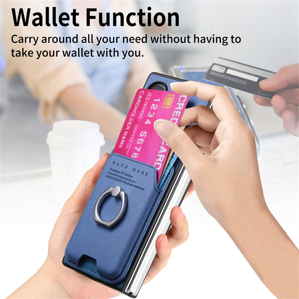 Ví da có thể tháo rời có hộp đựng thẻ cho Samsung Galaxy Z Fold 6 5 4 3 Fold6 Fold5 Fold4 Vỏ giá đỡ vòng