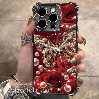 Ins Hàn Quốc Hoa Hồng Pha Lê Bướm Mạ Sang Trọng Cho IPhone 16 11 12 13 14 15 16E Pro Xs Max X Xr 7 8 Plus SE Vỏ Điện Thoại TPU Mềm Chống Rơi Vỏ Chống Sốc