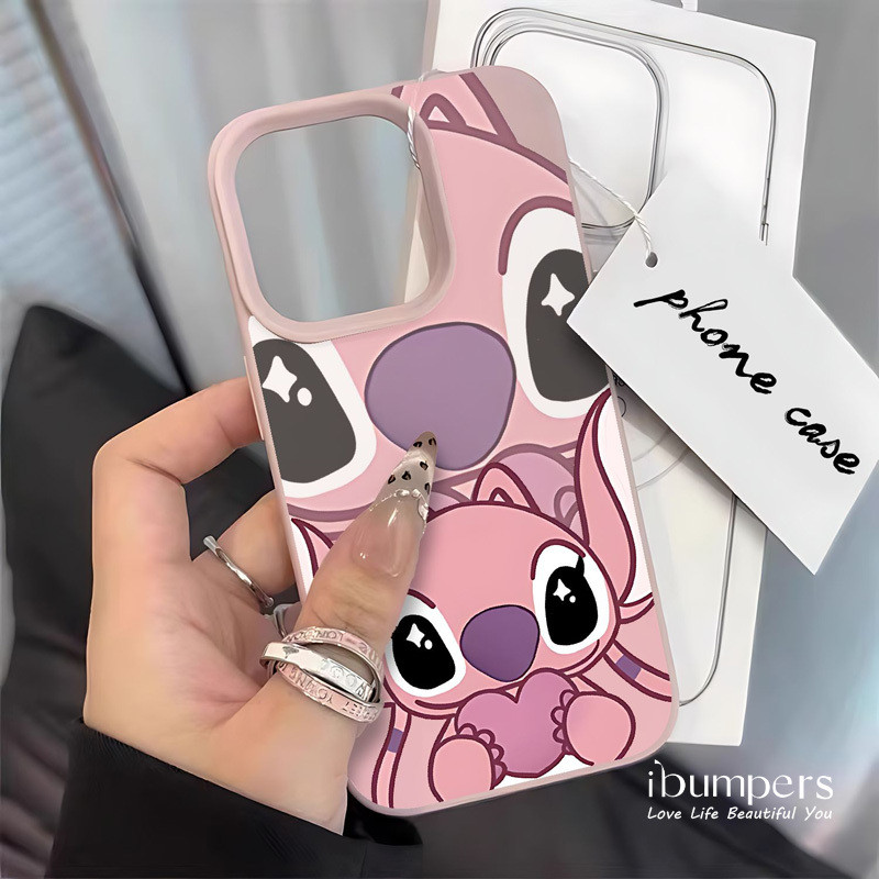 ibumpers Ốp Điện Thoại iPhone Dễ Thương Stitch Thiên Thần Cặp Đôi Họa Tiết Cho IPhone 16 15 14 12 13 11 Pro Max IP 7 8 Plus X XS XR Ốp Lưng Mỏng Silicon Mềm Da Họa Tiết