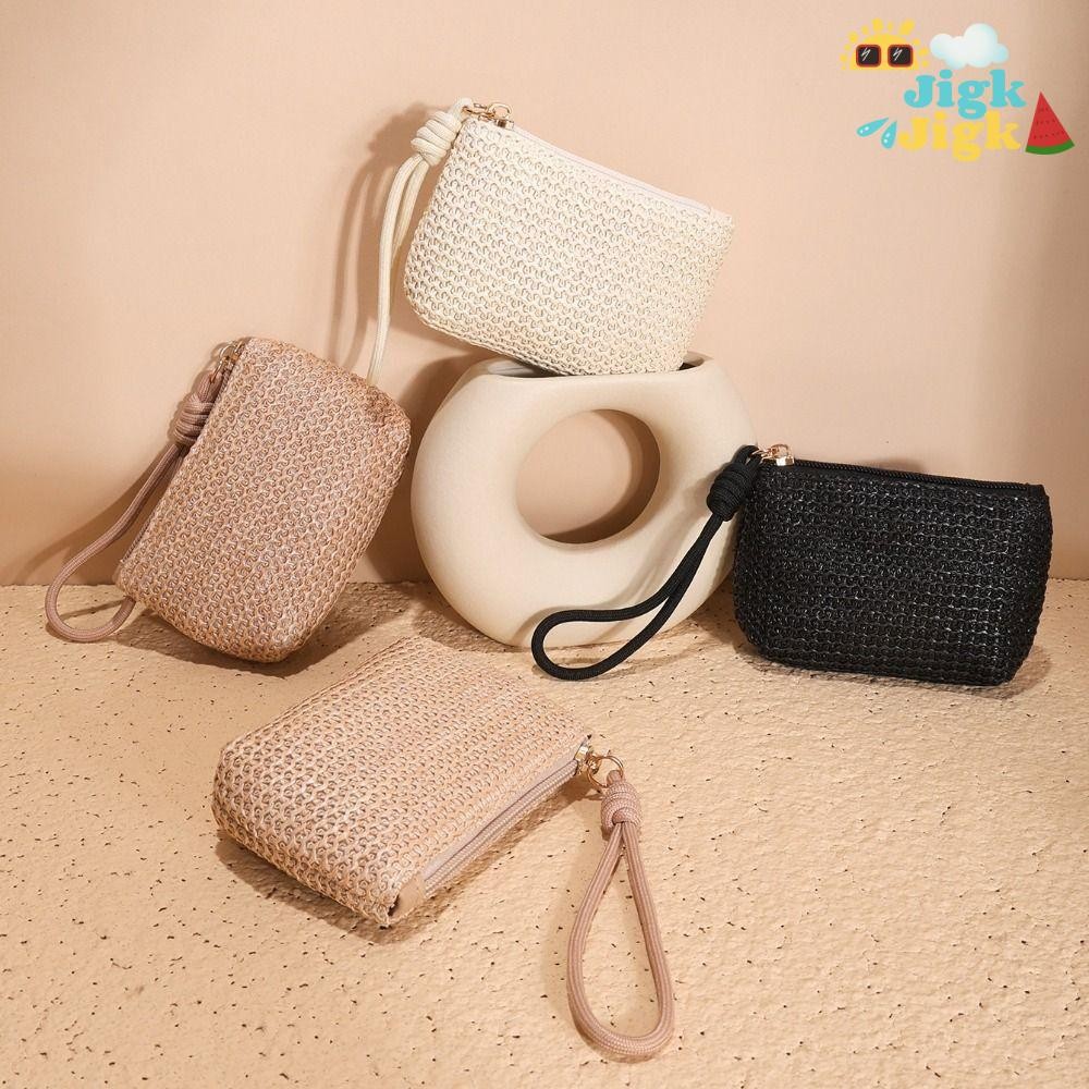 Ví Mini JiKK, Ví Đựng Tiền Xu Dây Kéo Mini, Túi Đựng Tiền Rơm Bền Đẹp Nữ Bé Gái