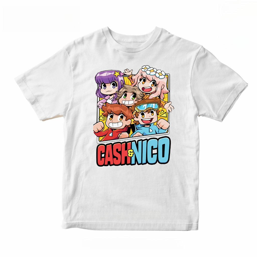 Áo thun hoạt hình 2D cho trẻ em Cash và Nico, 100% cao cấp, tay ngắn
